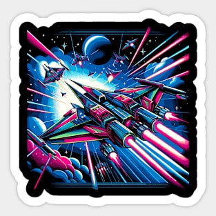 Neon Space Conflict: 80s Galactic Battle Sticker